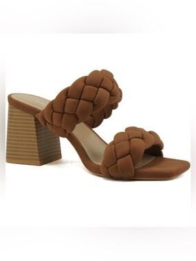 Soda Buggy Double Braided Straps Casual Open Square Toe Slide Block Heel Sandal